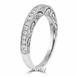 14K White Gold Plated Silver Natural Moissanite 1Ct Round Cut Wedding Band Ring