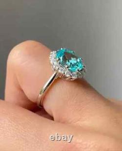 2Ct Oval Cut Lab-Created Aquamarine Halo Engagement Ring 14K White Gold Plated