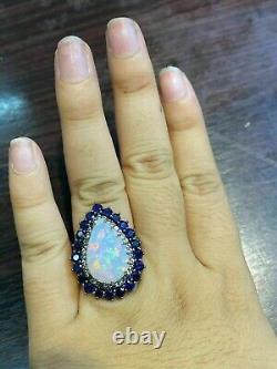 2.00Ct Pear Cut Simulated Opal Halo Engagement Ring 14K White Gold Plated
