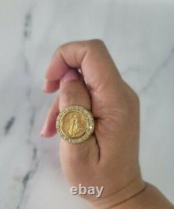 2.00Ct Round Cut Simulated Diamond Lady Liberty Coin Ring 14K Yellow Gold Finish