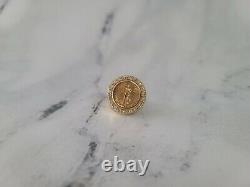 2.00Ct Round Cut Simulated Diamond Lady Liberty Coin Ring 14K Yellow Gold Finish