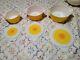 3 Vintage Pyrex Glass Yellow & Orange Sunflower Daisy Covered Casserole Dishes