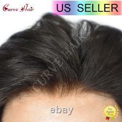 Mens Toupee Human Hair Replacement System All French Lace Hair Piece Gray Brown