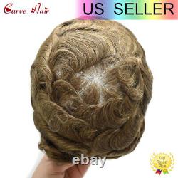 Mens Toupee Human Hair Replacement System All French Lace Hair Piece Gray Brown