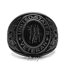Without Stone Steel United States Veteran Military Ring In 14k Black Gold Plated