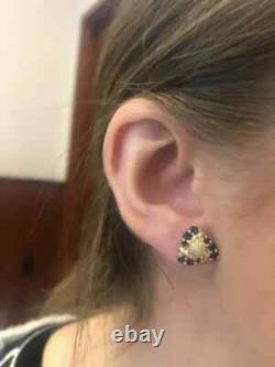 Boucles d'oreilles clou pour femmes en saphir simulé, plaqué or jaune 14 carats, 2 carats, taille ronde