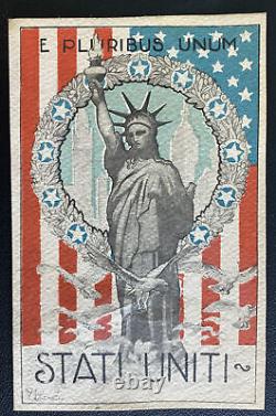 Carte postale patriotique de la Première Guerre mondiale, représentant une image de l'Italie avec de la menthe, tous ensemble unis aux États-Unis.