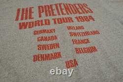 T-SHIRT VINTAGE THE PRETENDERS Taille Moyenne Gris Tour du Monde 1984 Concert Screen Stars